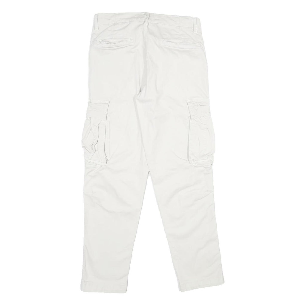 ZARA Mens White Cotton Blend Regular Cargo Trousers W30 L30 Utility Pockets Zip