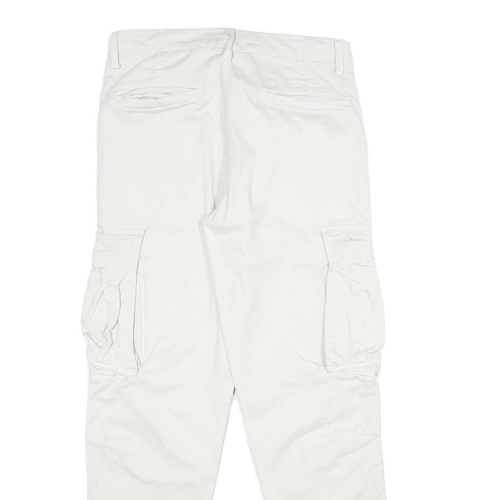 ZARA Mens White Cotton Blend Regular Cargo Trousers W30 L30 Utility Pockets Zip