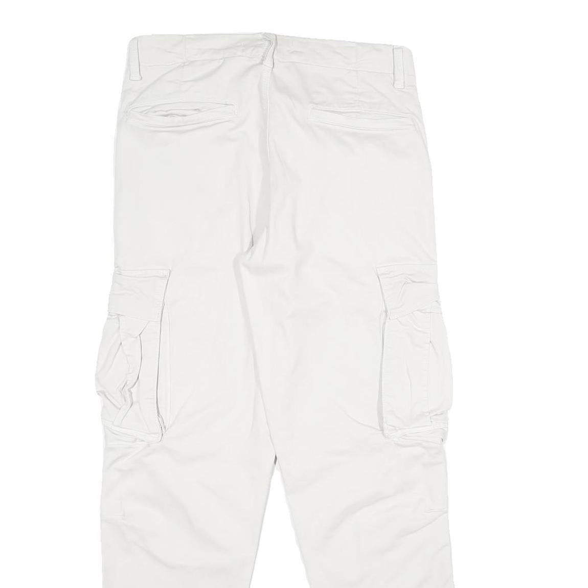 ZARA Mens White Cotton Blend Regular Cargo Trousers W30 L30 Utility Pockets Zip