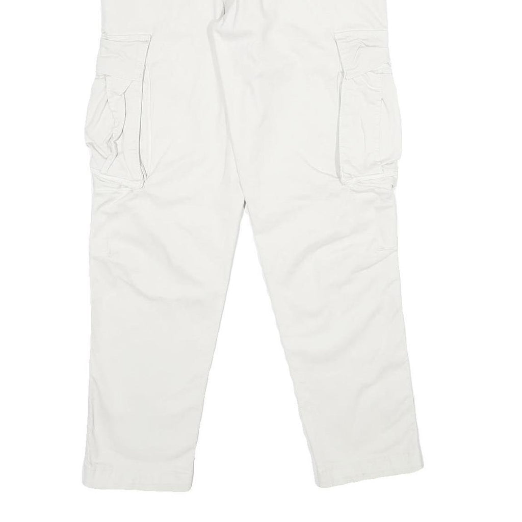 ZARA Mens White Cotton Blend Regular Cargo Trousers W30 L30 Utility Pockets Zip