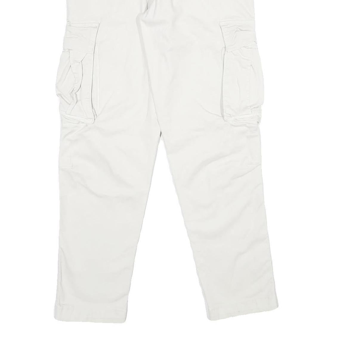 ZARA Mens White Cotton Blend Regular Cargo Trousers W30 L30 Utility Pockets Zip