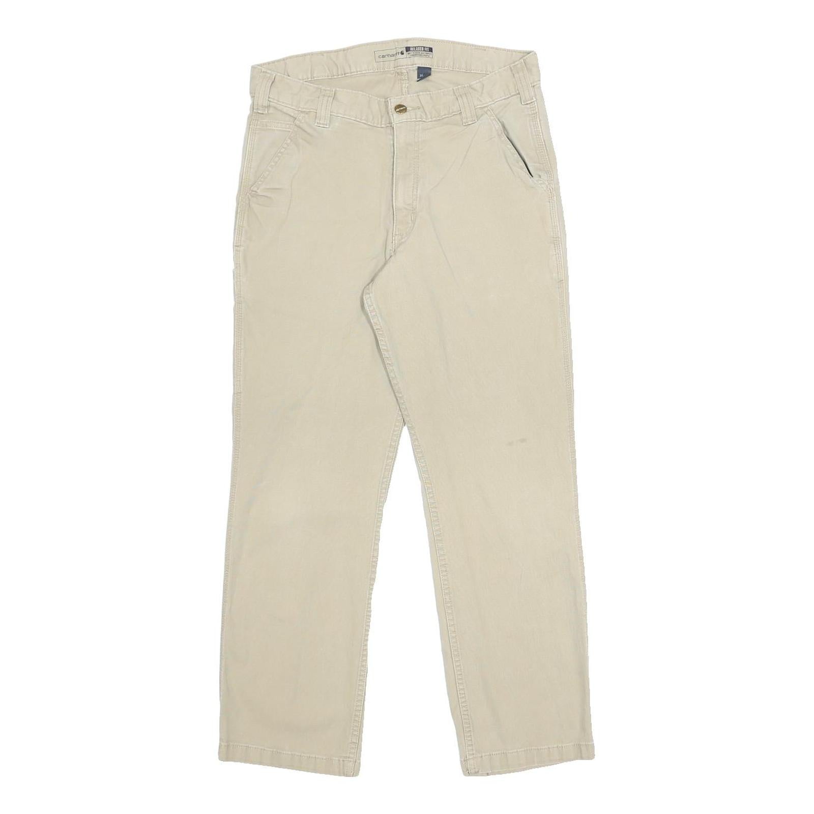 CARHARTT Mens Relaxed Beige Cotton Blend Trousers W32 L27 Workwear Zip Closure