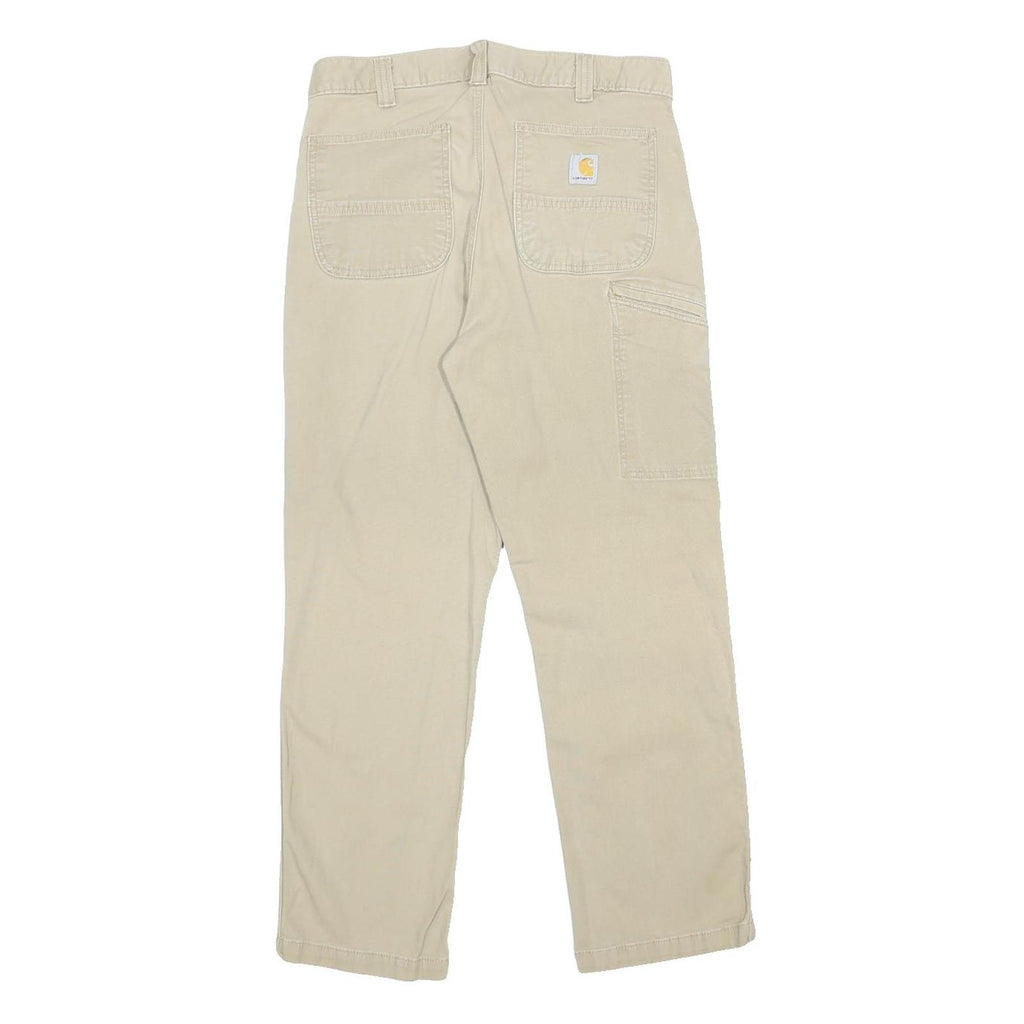 CARHARTT Mens Relaxed Beige Cotton Blend Trousers W32 L27 Workwear Zip Closure