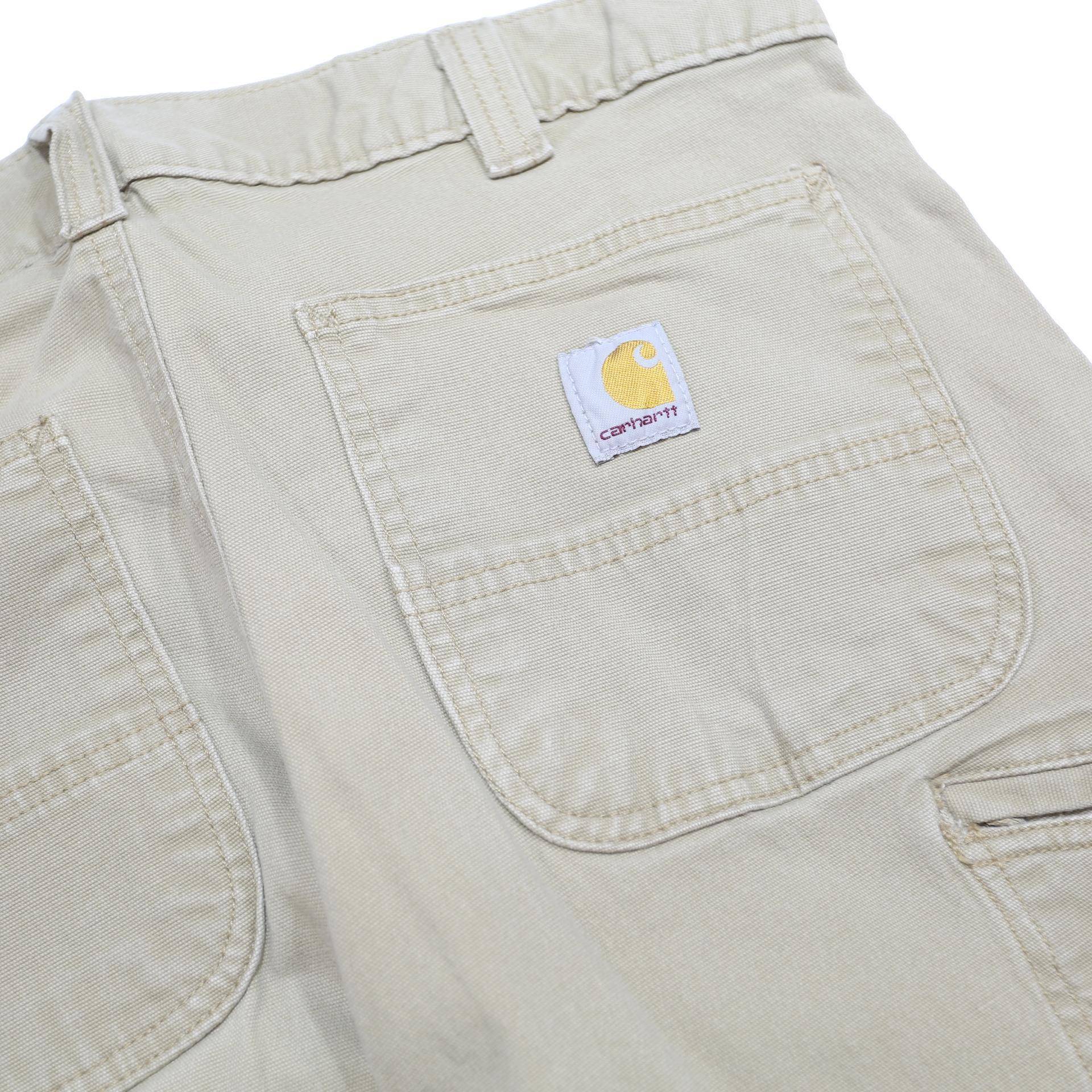 CARHARTT Mens Relaxed Beige Cotton Blend Trousers W32 L27 Workwear Zip Closure
