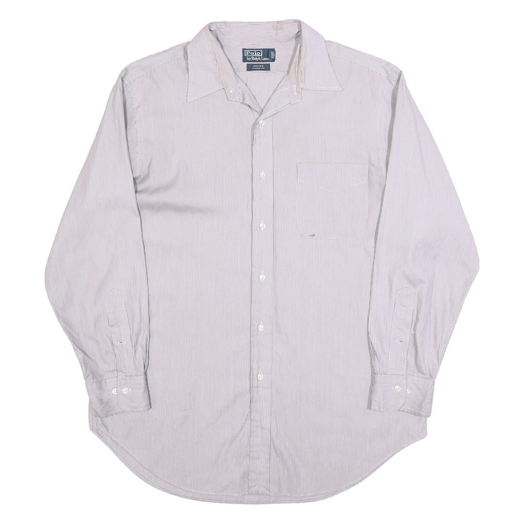RALPH LAUREN Mens White & Pink Stripe Shirt L Classic Fit Cotton Long Sleeve