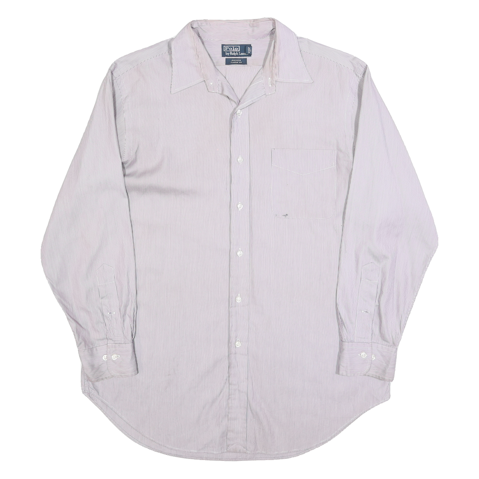 RALPH LAUREN Mens White & Pink Stripe Shirt L Classic Fit Cotton Long Sleeve