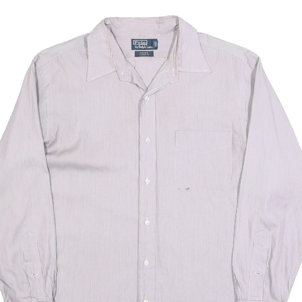 RALPH LAUREN Mens White & Pink Stripe Shirt L Classic Fit Cotton Long Sleeve