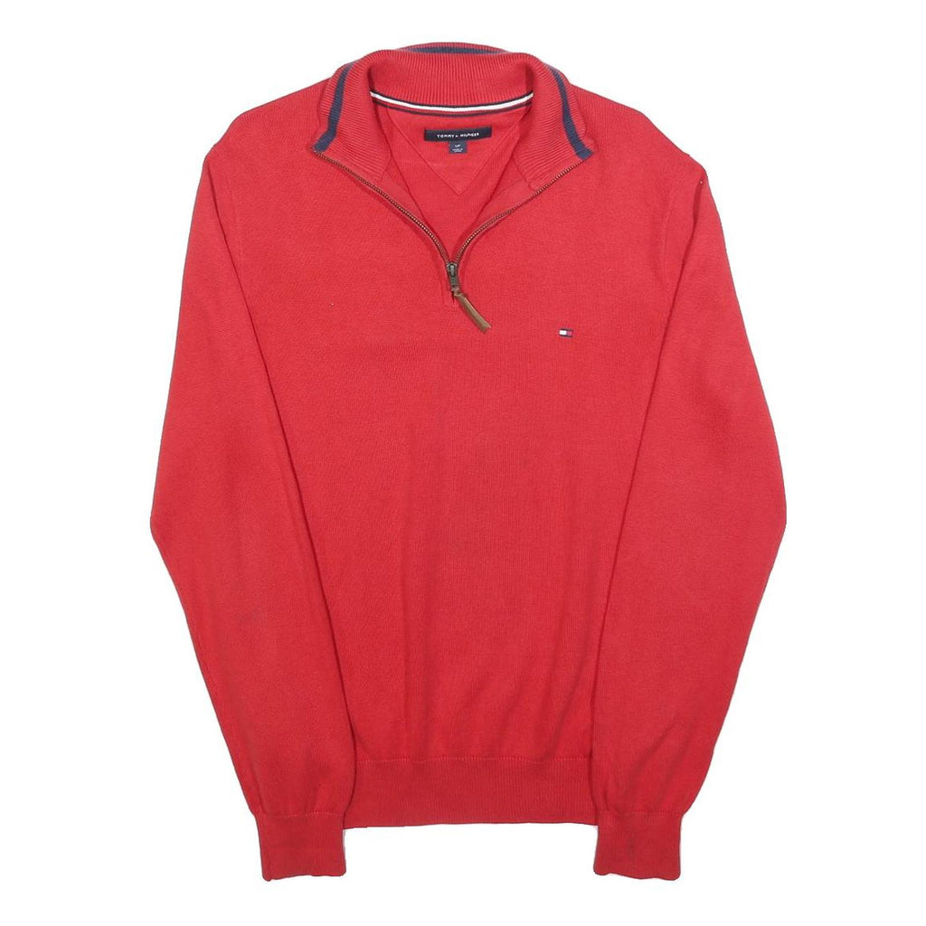 TOMMY HILFIGER Mens Red Plain Pullover V-Neck Basic Knit S Cotton Jumper