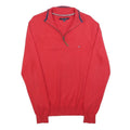 TOMMY HILFIGER Mens Red Plain Pullover V-Neck Basic Knit S Cotton Jumper