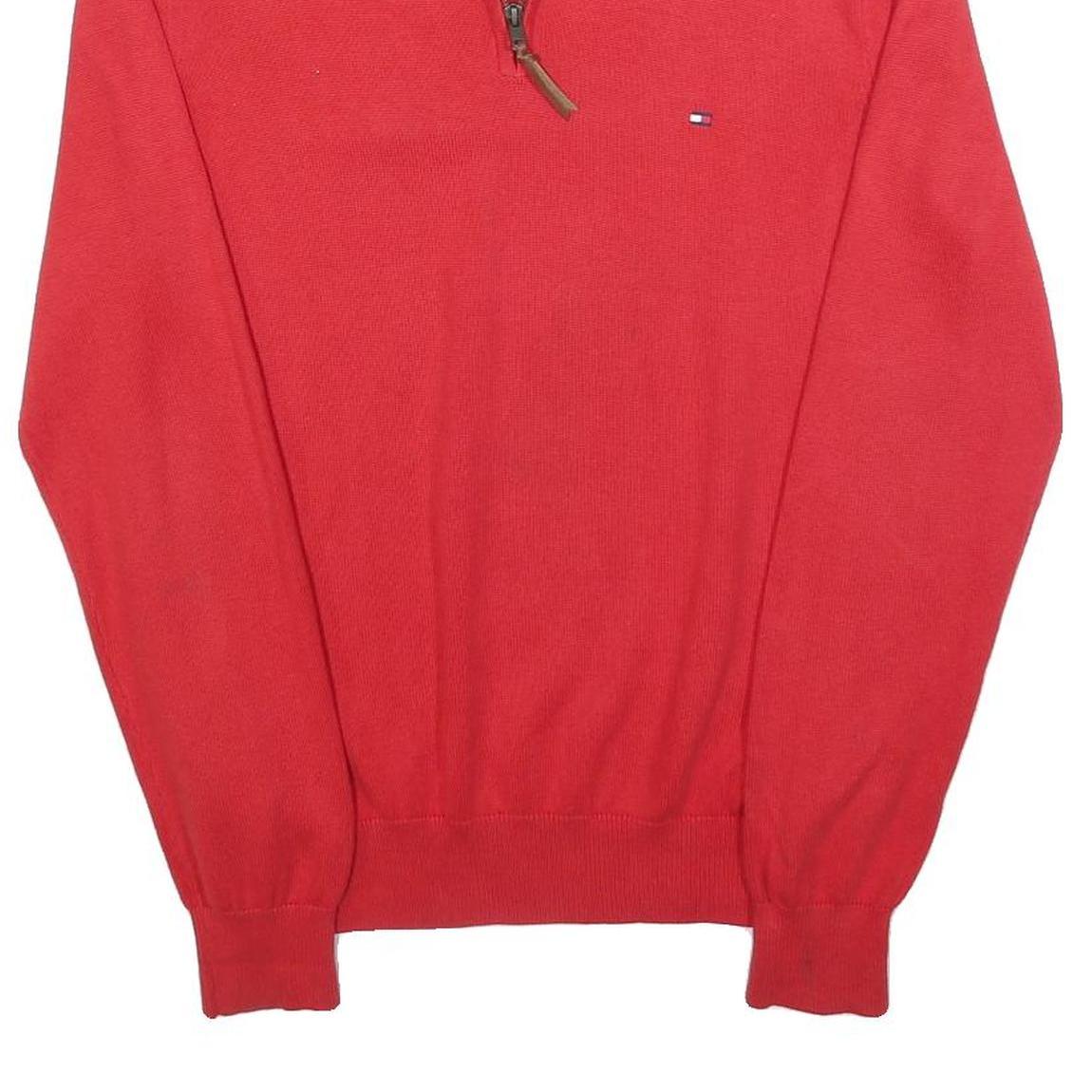 TOMMY HILFIGER Mens Red Plain Pullover V-Neck Basic Knit S Cotton Jumper