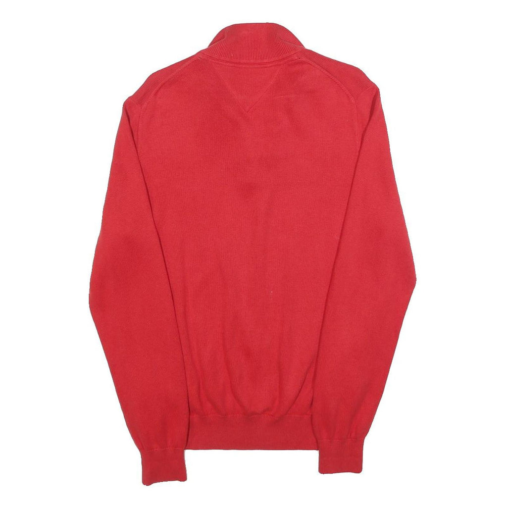 TOMMY HILFIGER Mens Red Plain Pullover V-Neck Basic Knit S Cotton Jumper