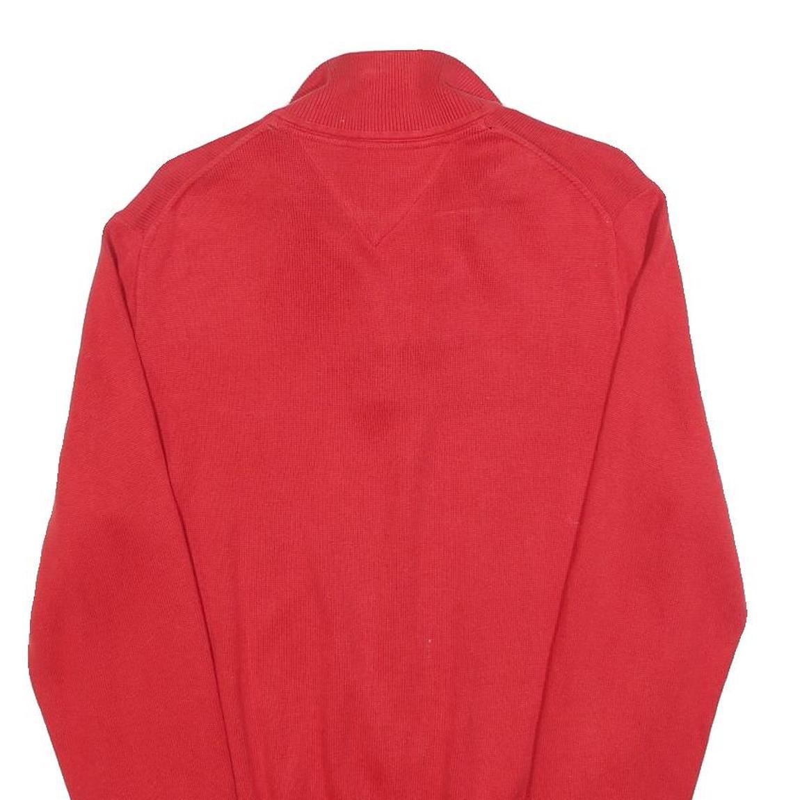 TOMMY HILFIGER Mens Red Plain Pullover V-Neck Basic Knit S Cotton Jumper