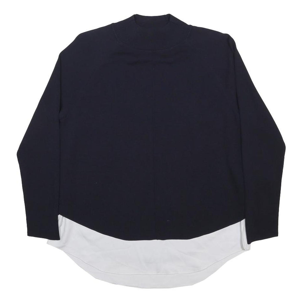 TED BAKER Womens Navy & White Plain Pullover Crew Neck Basic Knit M Layered Look