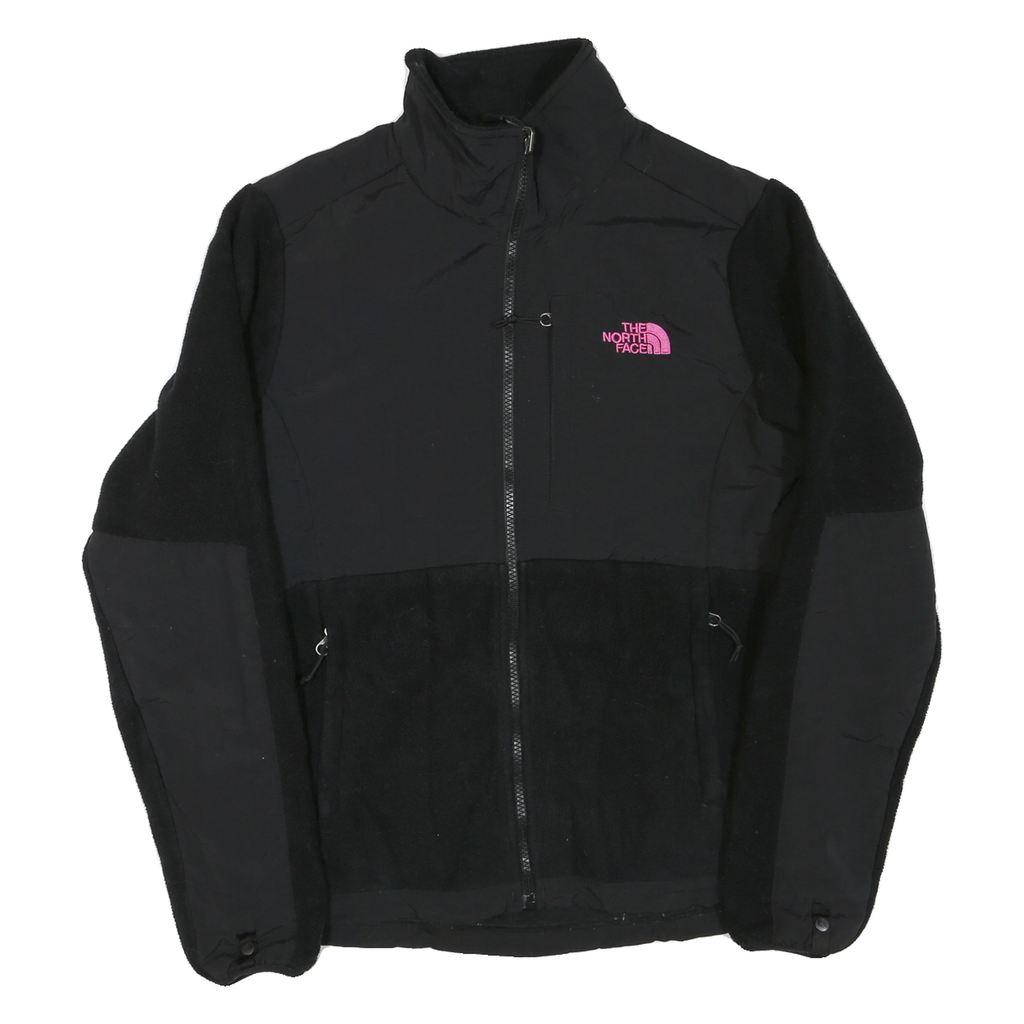 THE NORTH FACE Womens Black Pink Logo Zip Jacket S Polyester Fleece Outdoor