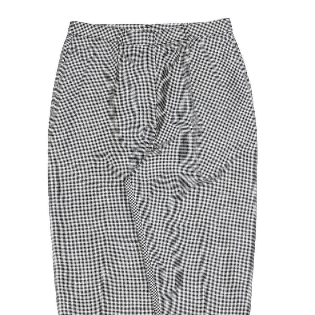 Womens Black White Checked Regular Fit Straight Trousers W30 L25 Zip Waistband