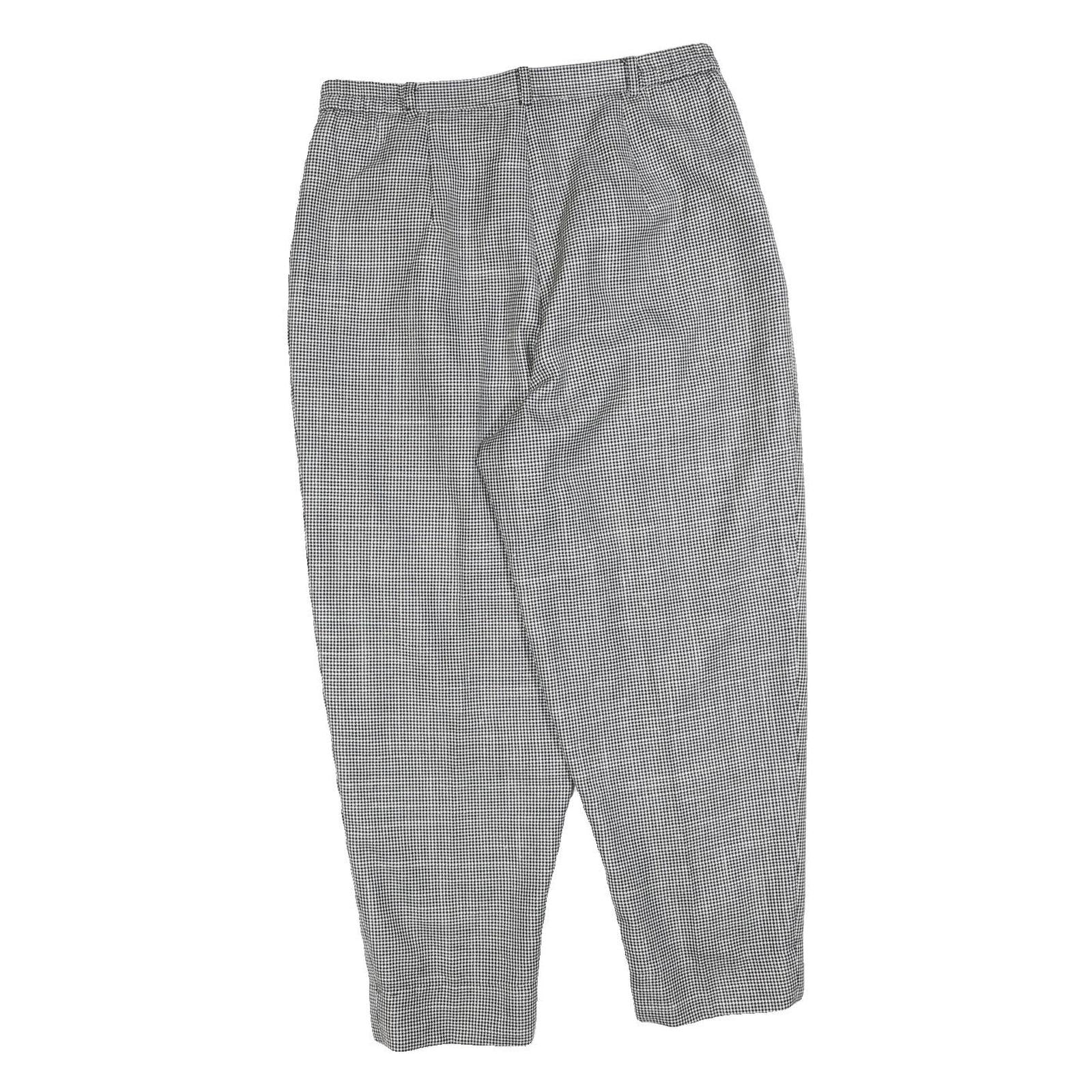 Womens Black White Checked Regular Fit Straight Trousers W30 L25 Zip Waistband