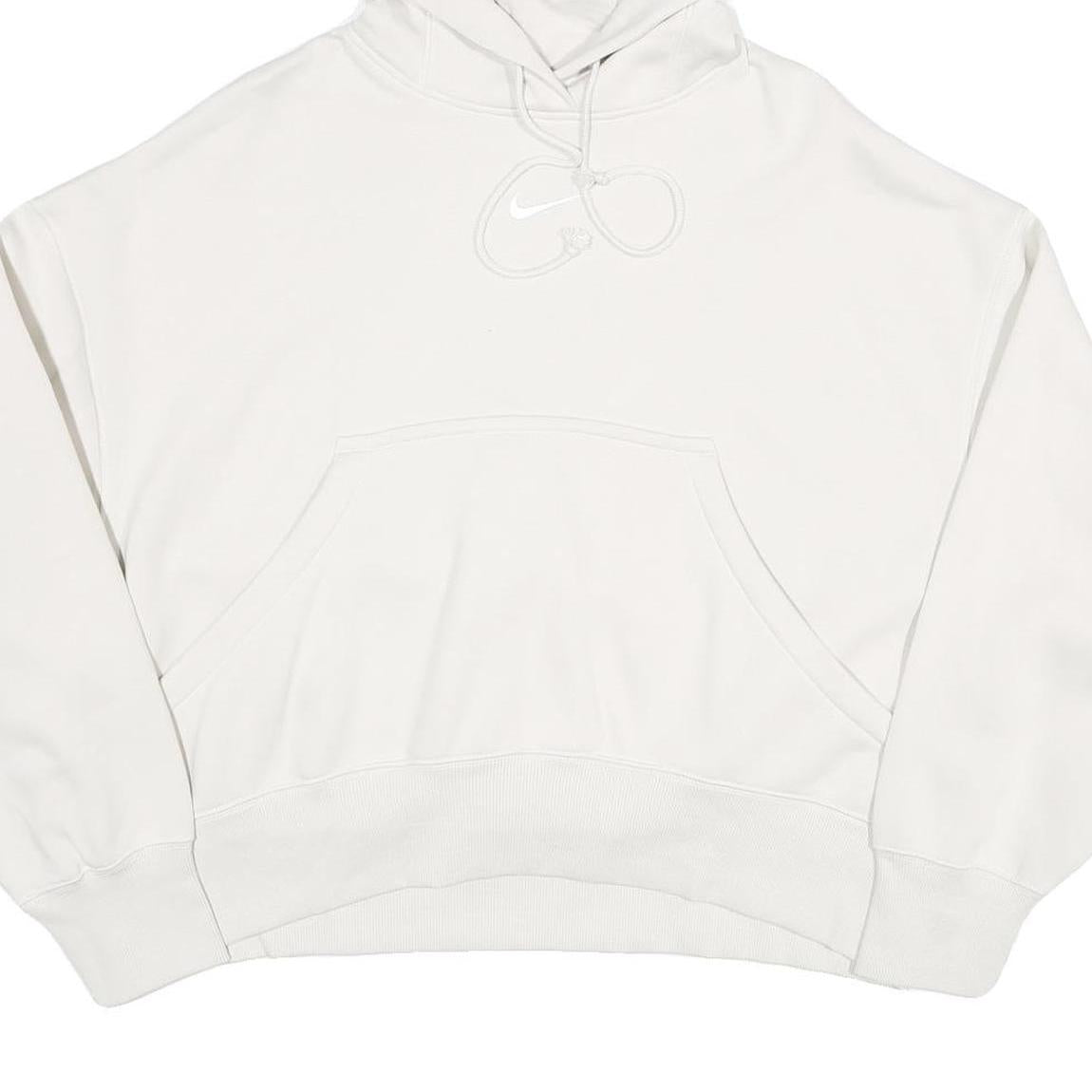 NIKE Womens White Hoodie XS Cotton Blend Pullover Logo Drawstring Hood