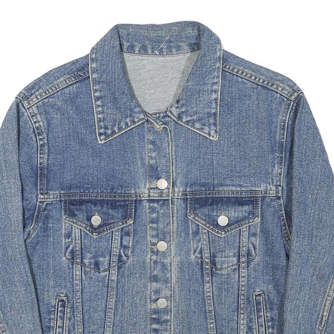 Womens Blue Denim Button Jacket S Cotton Blend Plain Classic Vintage Style