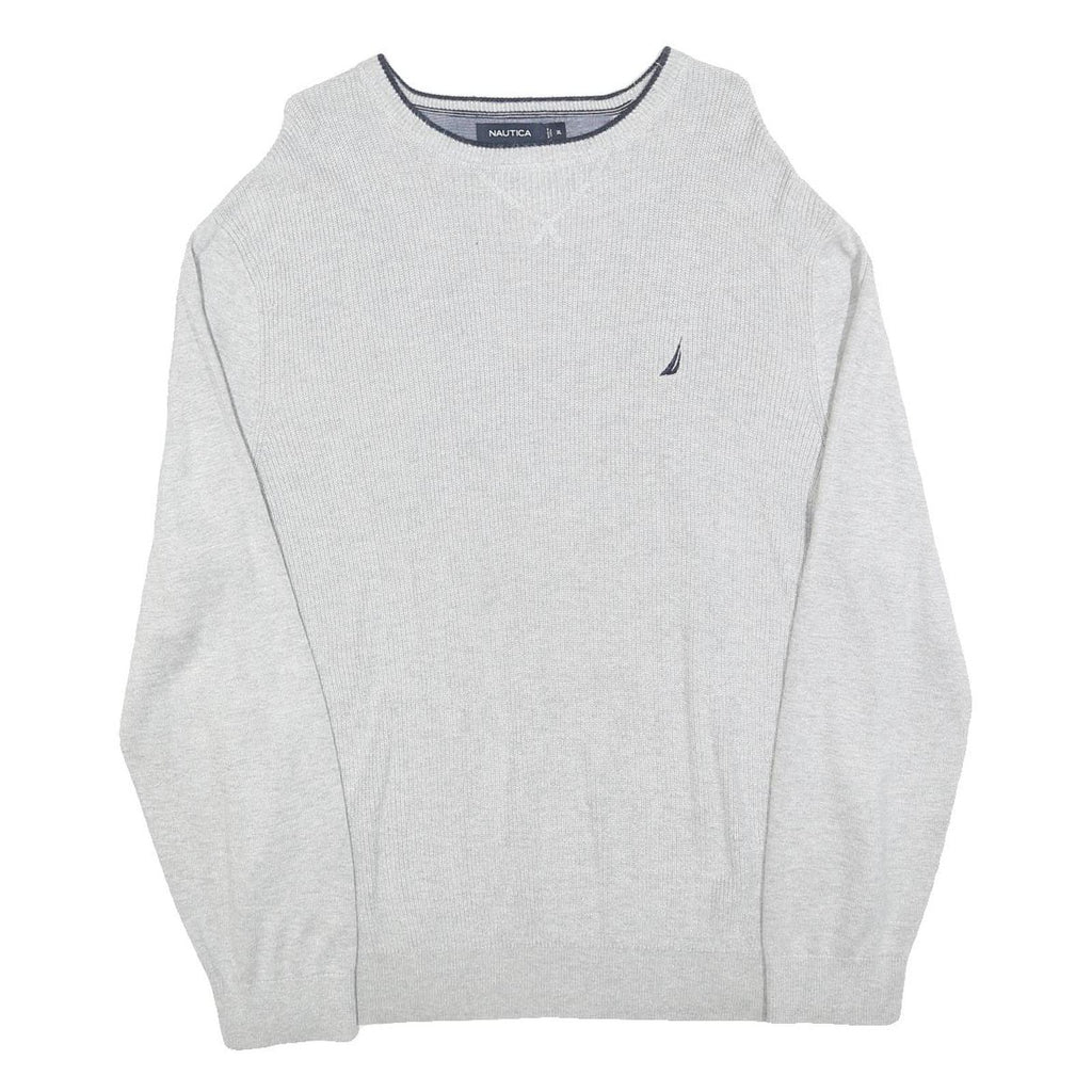 NAUTICA Mens Grey Cotton Blend Plain Jumper Crew Neck Basic Knit XL Casual