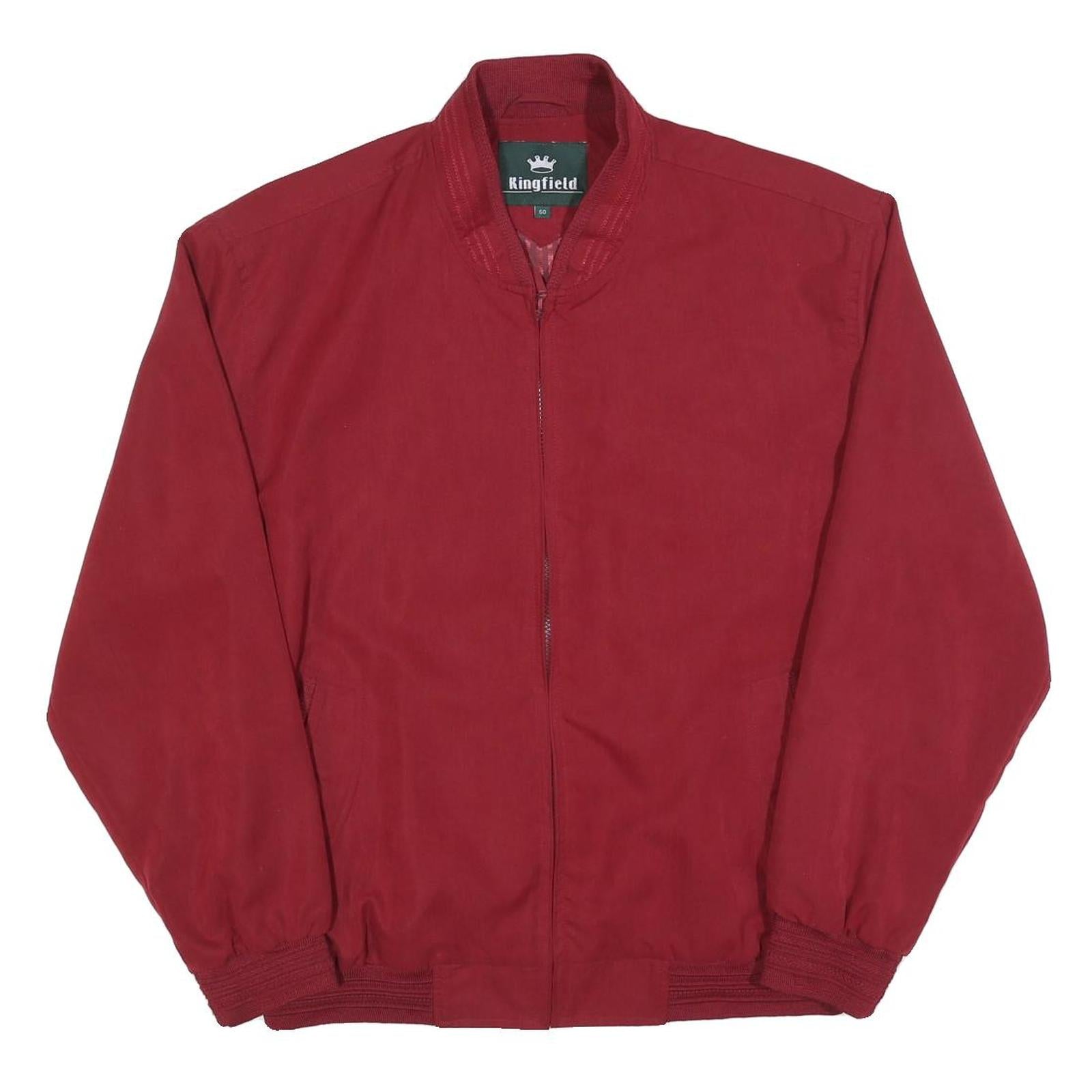 KINGFIELD Mens Red Jacket L Polyester Plain Zip Bomber Casual Outerwear