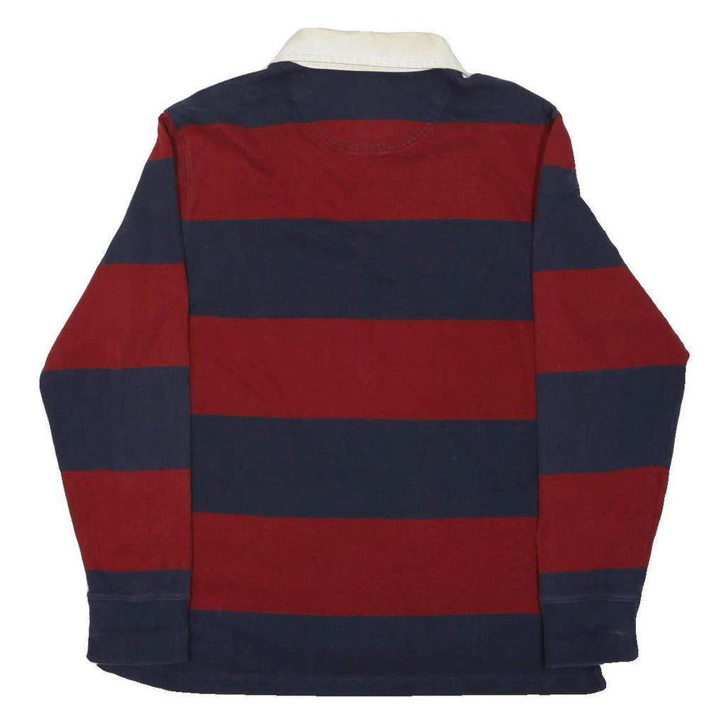 LANDS END Mens Red & Navy Long Sleeve Striped Cotton Blend Polo Shirt L Casual