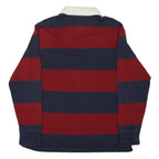 LANDS END Mens Red & Navy Long Sleeve Striped Cotton Blend Polo Shirt L Casual