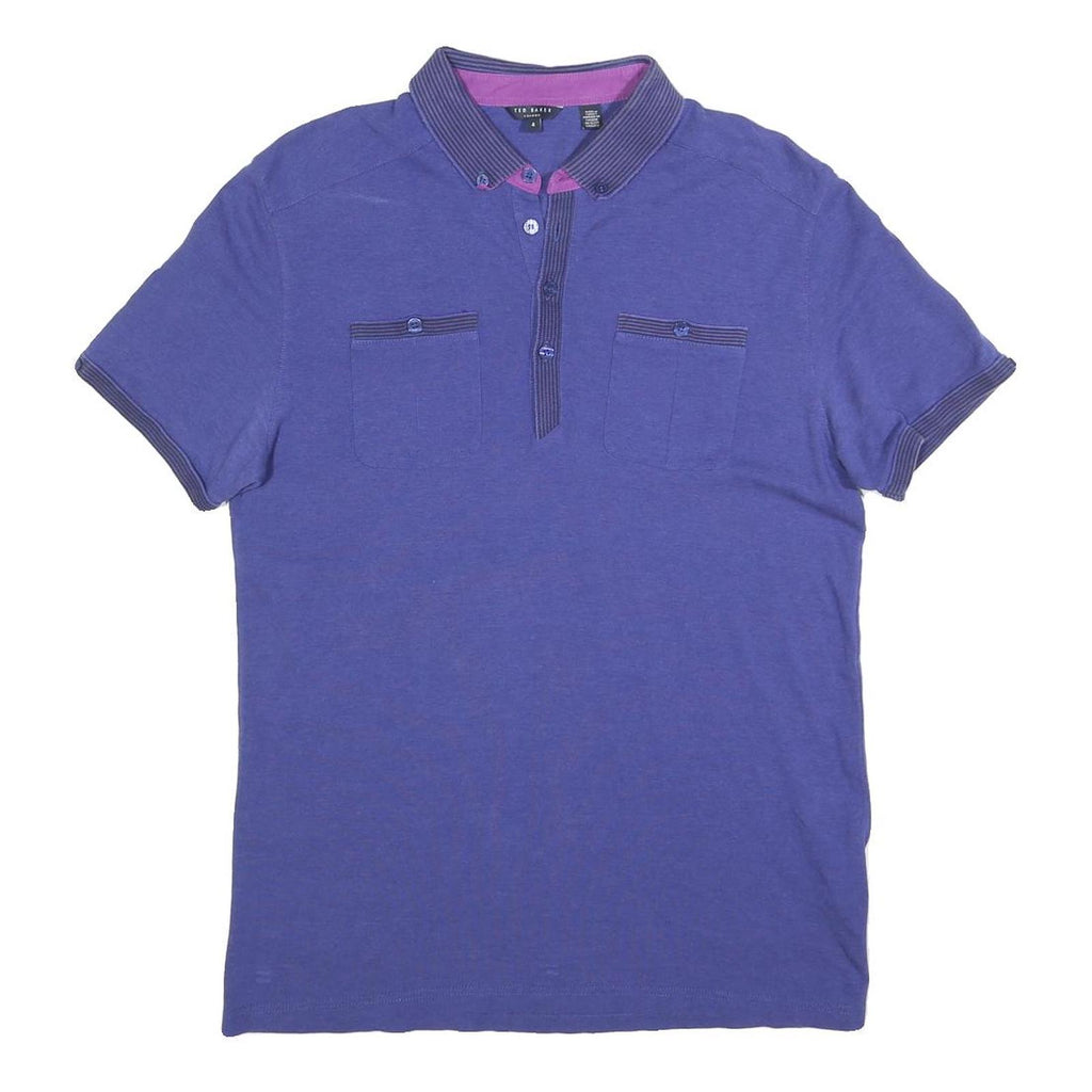 TED BAKER Mens Purple Polo Shirt L Cotton Blend Short Sleeve Classic Fit Stylish
