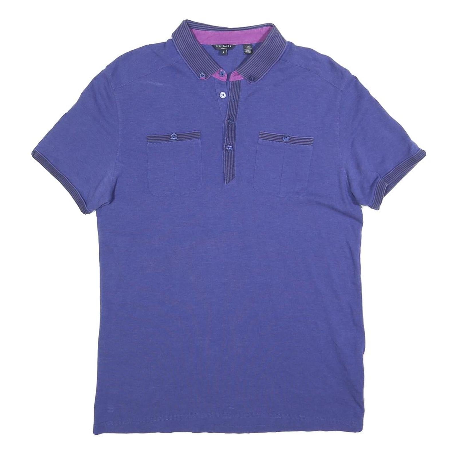 TED BAKER Mens Purple Polo Shirt L Cotton Blend Short Sleeve Classic Fit Stylish