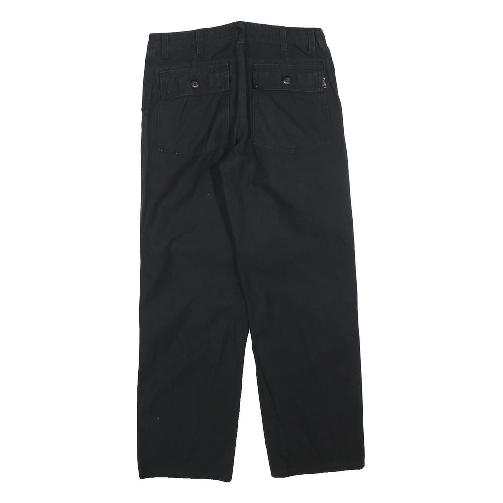 GSWD Womens Black Regular Fit Straight Leg Trousers W30 L28 Cotton Blend Zip