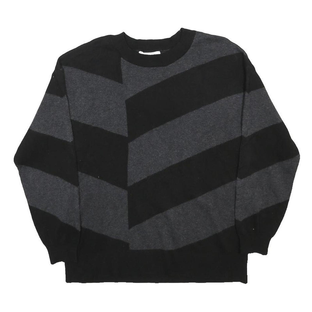 LIZ CLAIBORNE Womens Black & Grey Patterned Crew Neck Chunky Knit Jumper M