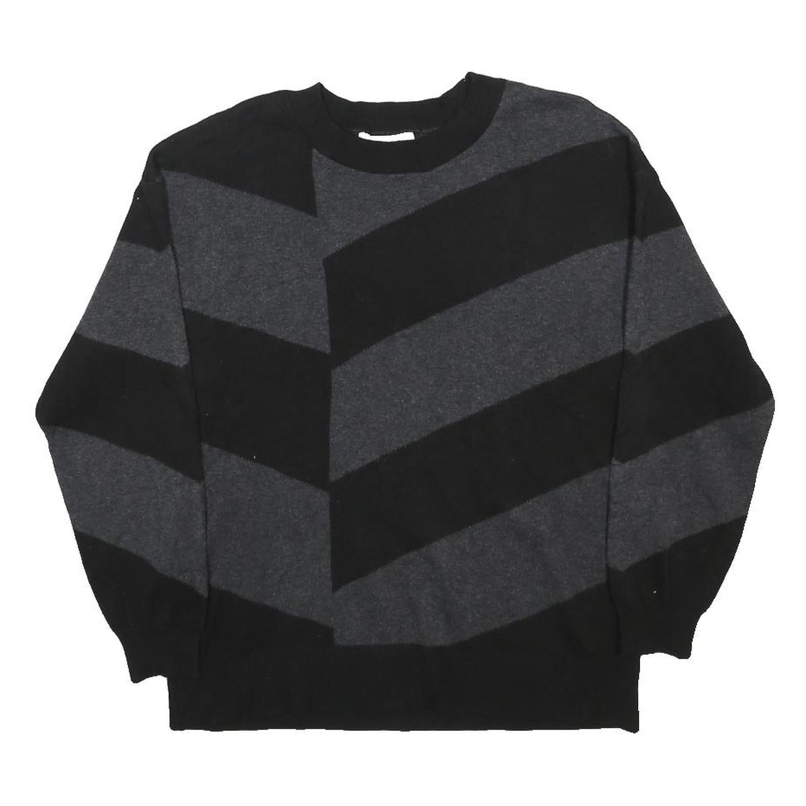 LIZ CLAIBORNE Womens Black & Grey Patterned Crew Neck Chunky Knit Jumper M