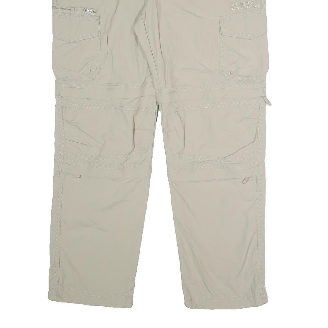 C&A Mens Relaxed Beige Polyester Blend Zip Cargo Trousers W36 L30 Outdoor