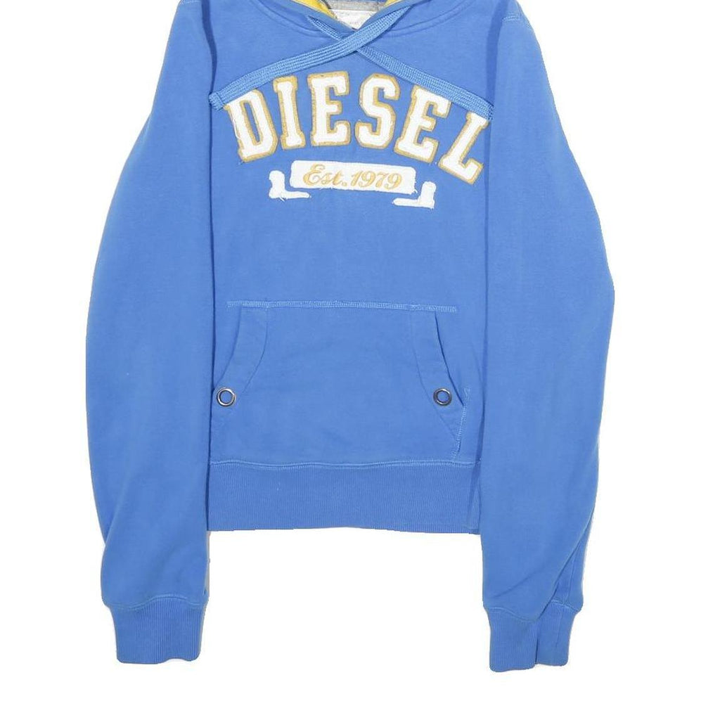 DIESEL Womens Blue Hoodie M Cotton Blend Pullover with Kangaroo Pocket