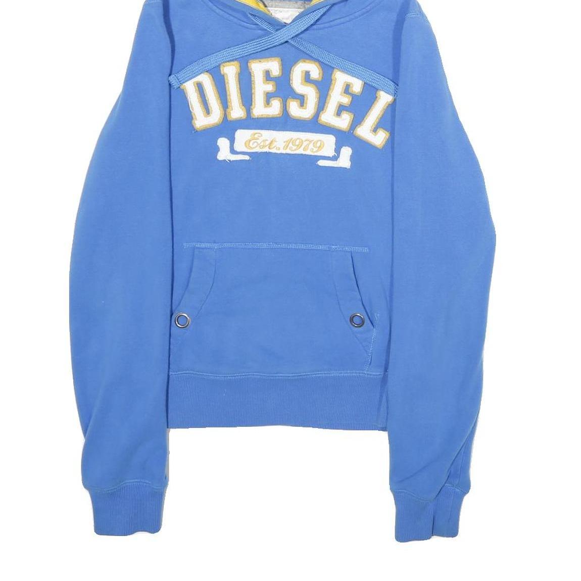 DIESEL Womens Blue Hoodie M Cotton Blend Pullover with Kangaroo Pocket