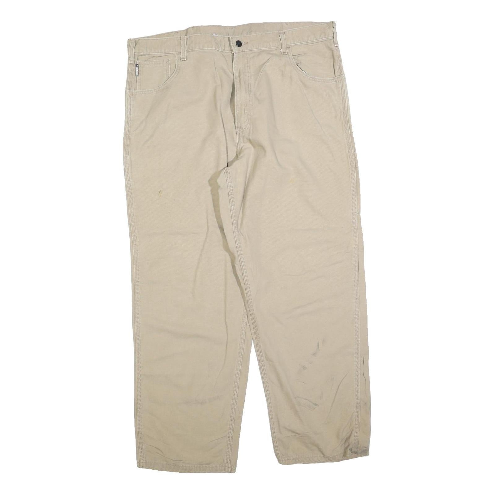 CARHARTT Mens Relaxed Beige Cotton Blend Trousers W42 L32 Workwear Zip