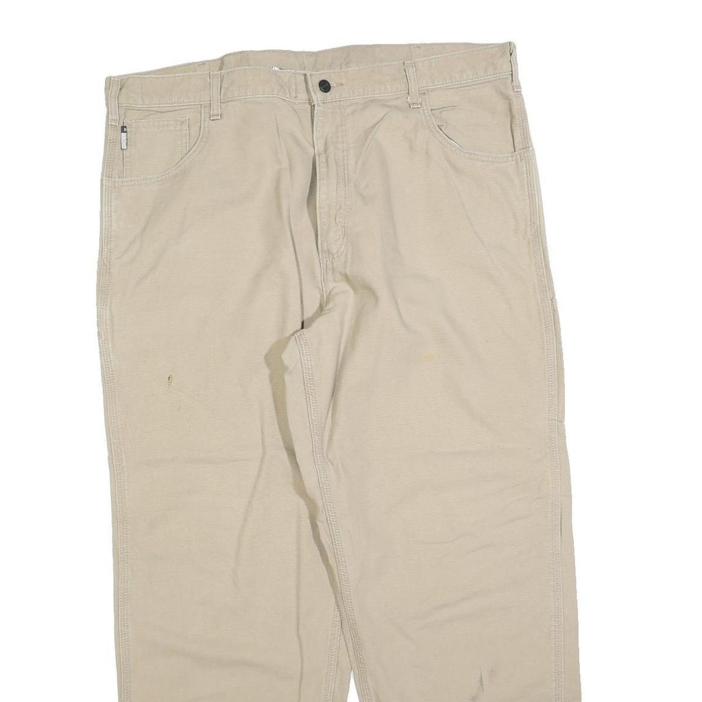 CARHARTT Mens Relaxed Beige Cotton Blend Trousers W42 L32 Workwear Zip