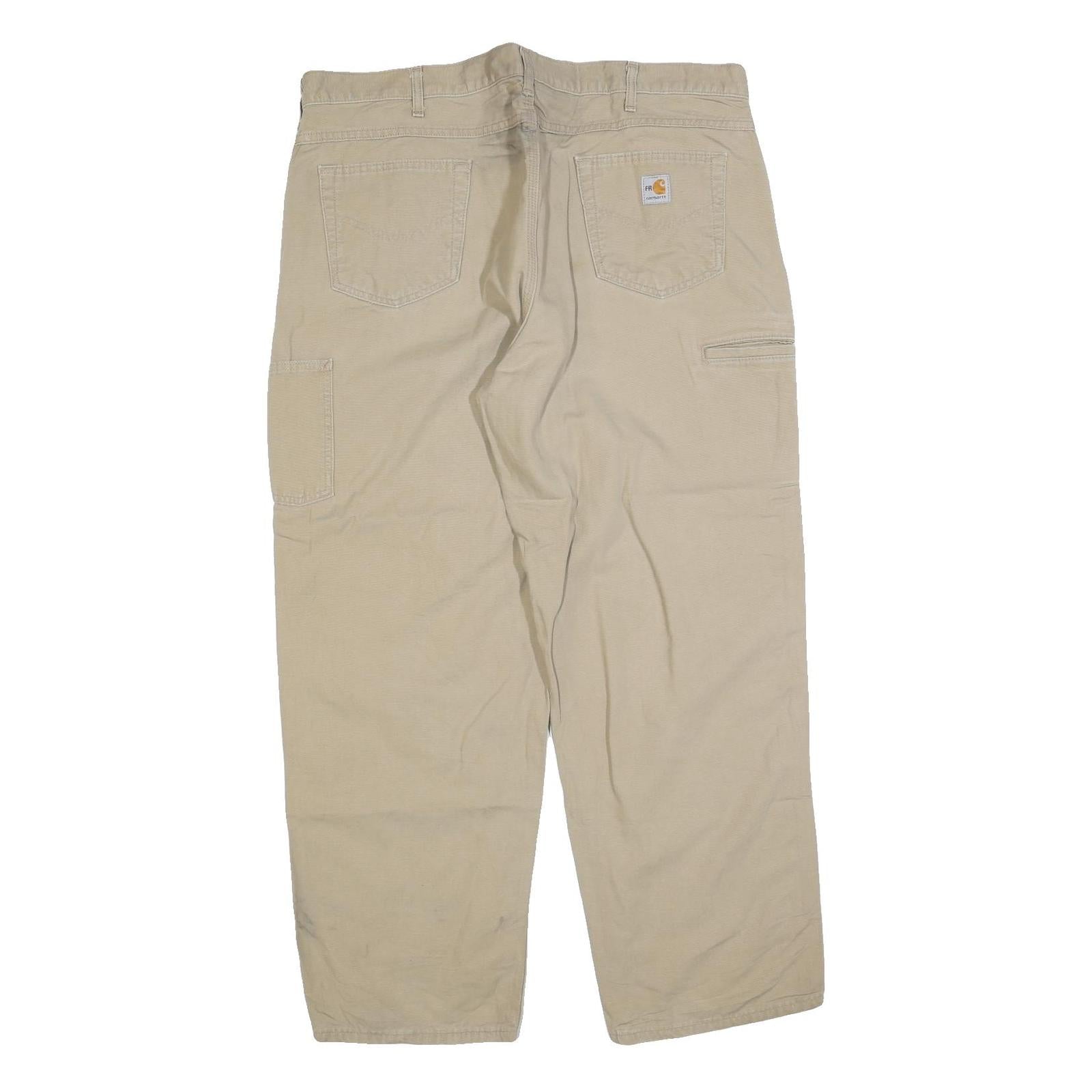 CARHARTT Mens Relaxed Beige Cotton Blend Trousers W42 L32 Workwear Zip