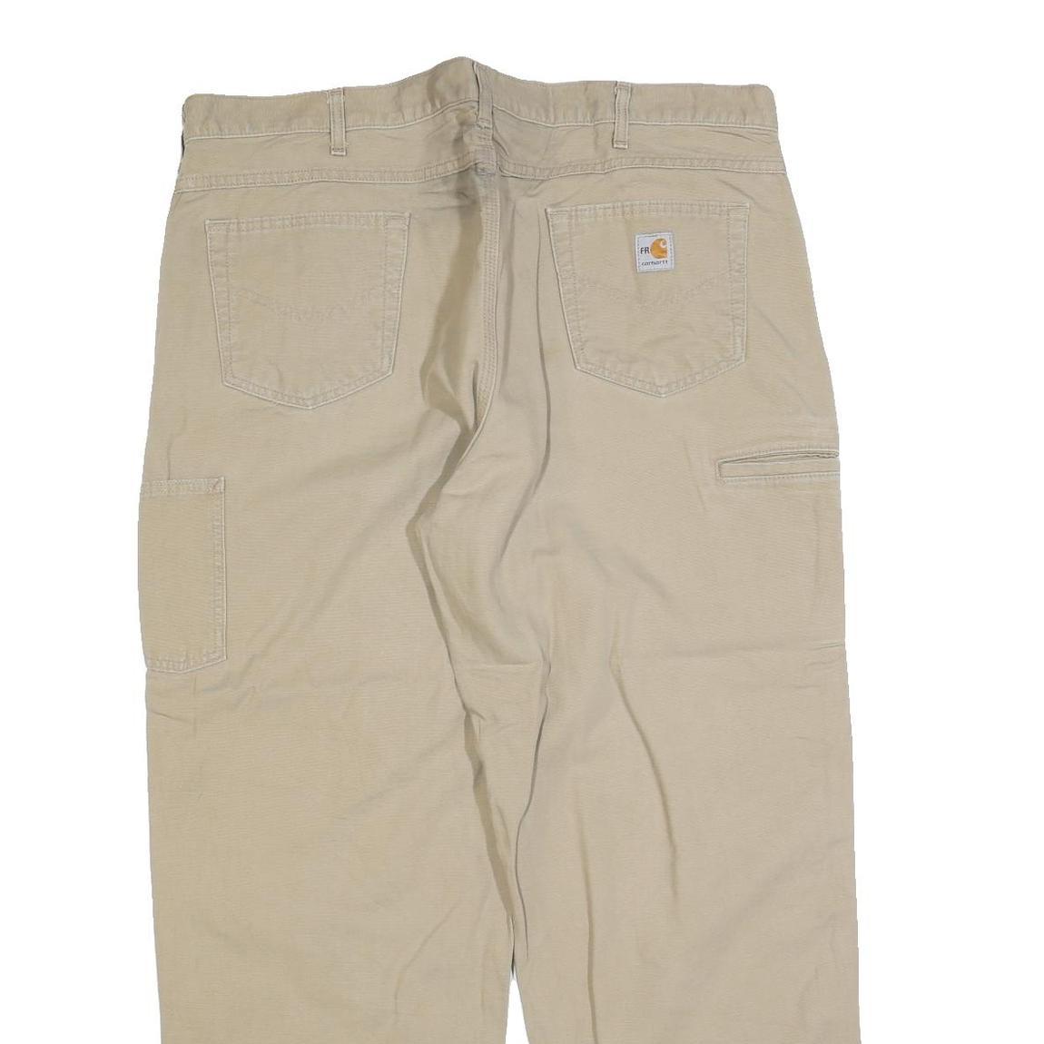 CARHARTT Mens Relaxed Beige Cotton Blend Trousers W42 L32 Workwear Zip