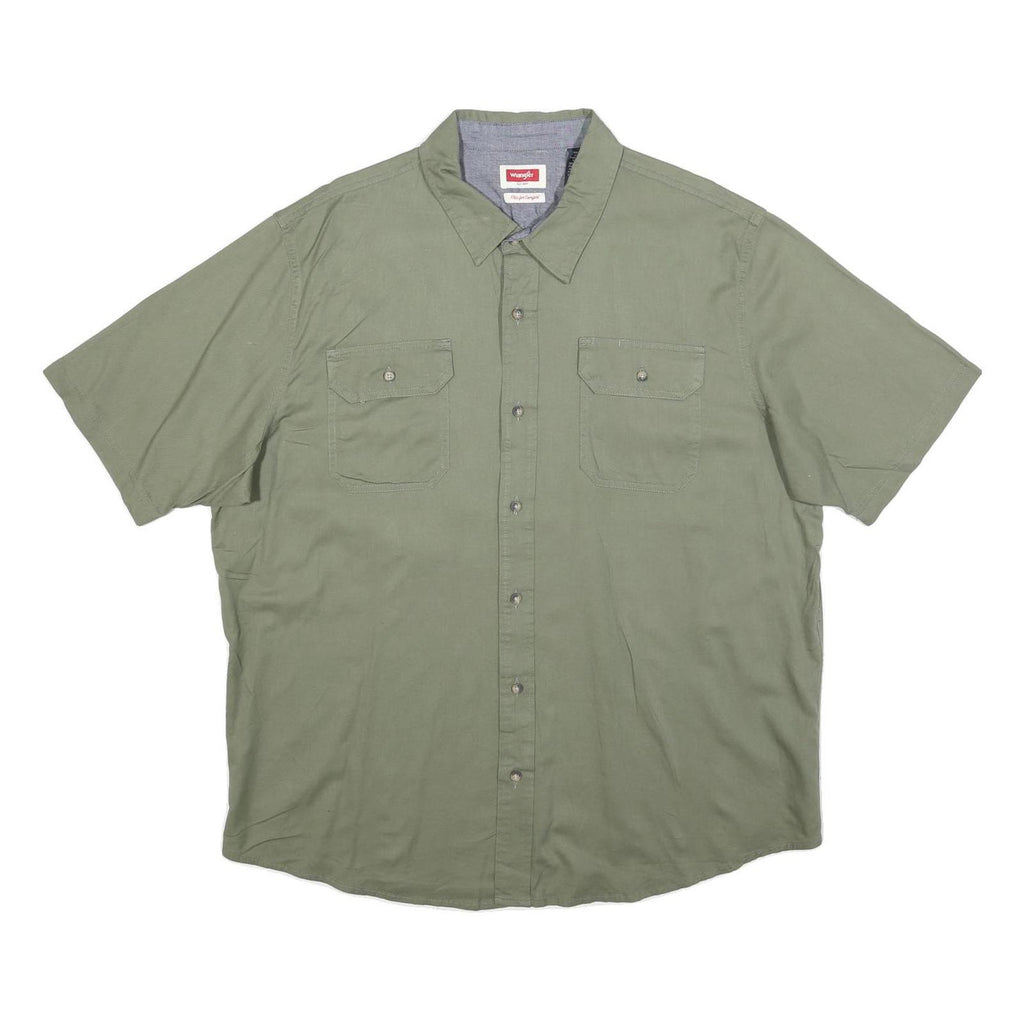 WRANGLER Mens Green & Grey Cotton Blend Short Sleeve Shirt XL Casual Utility