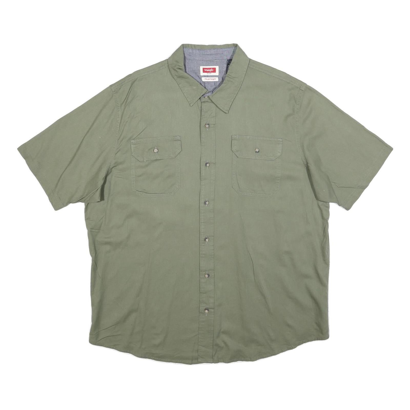 WRANGLER Mens Green & Grey Cotton Blend Short Sleeve Shirt XL Casual Utility
