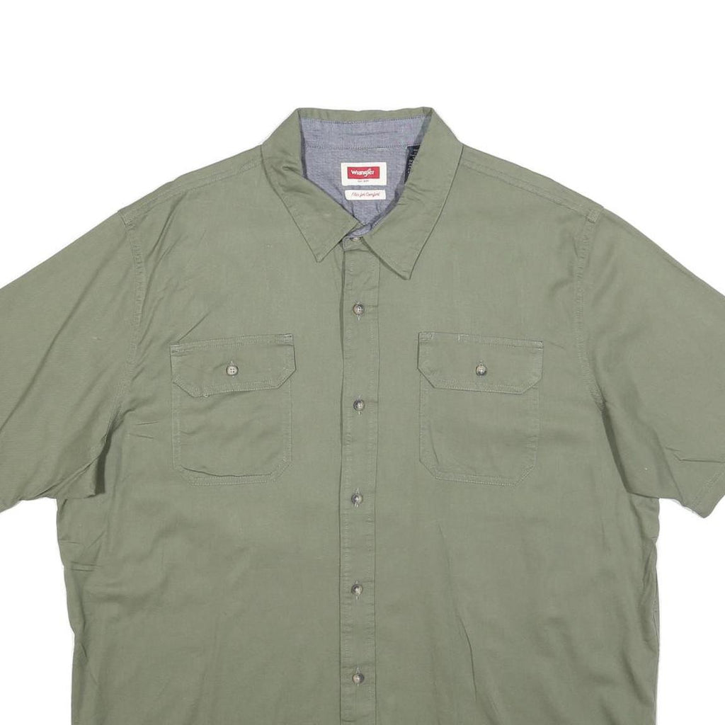 WRANGLER Mens Green & Grey Cotton Blend Short Sleeve Shirt XL Casual Utility