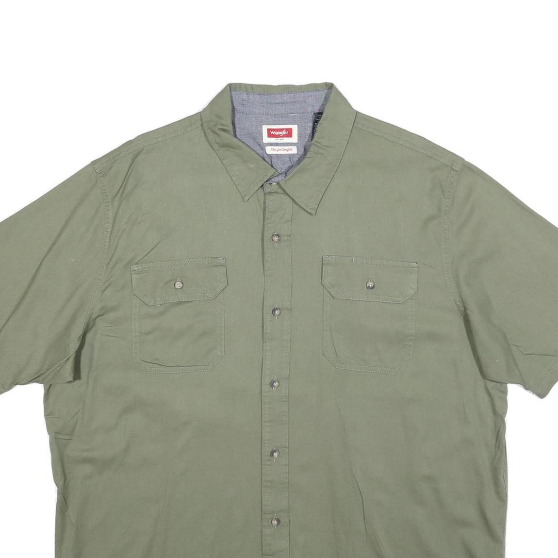 WRANGLER Mens Green & Grey Cotton Blend Short Sleeve Shirt XL Casual Utility