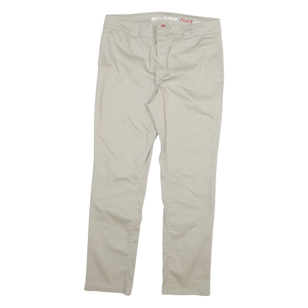 DICKIES Womens Cotton Blend Beige Slim Straight Trousers W32 L29 Workwear