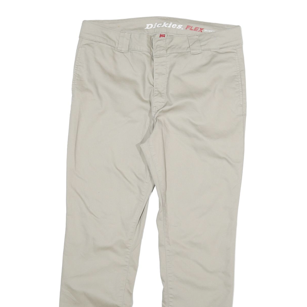 DICKIES Womens Cotton Blend Beige Slim Straight Trousers W32 L29 Workwear
