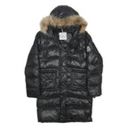 MONCLER Womens Black Down Button Coat L Polyamide Woven Plain Relaxed Fit Fur