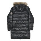 MONCLER Womens Black Down Button Coat L Polyamide Woven Plain Relaxed Fit Fur