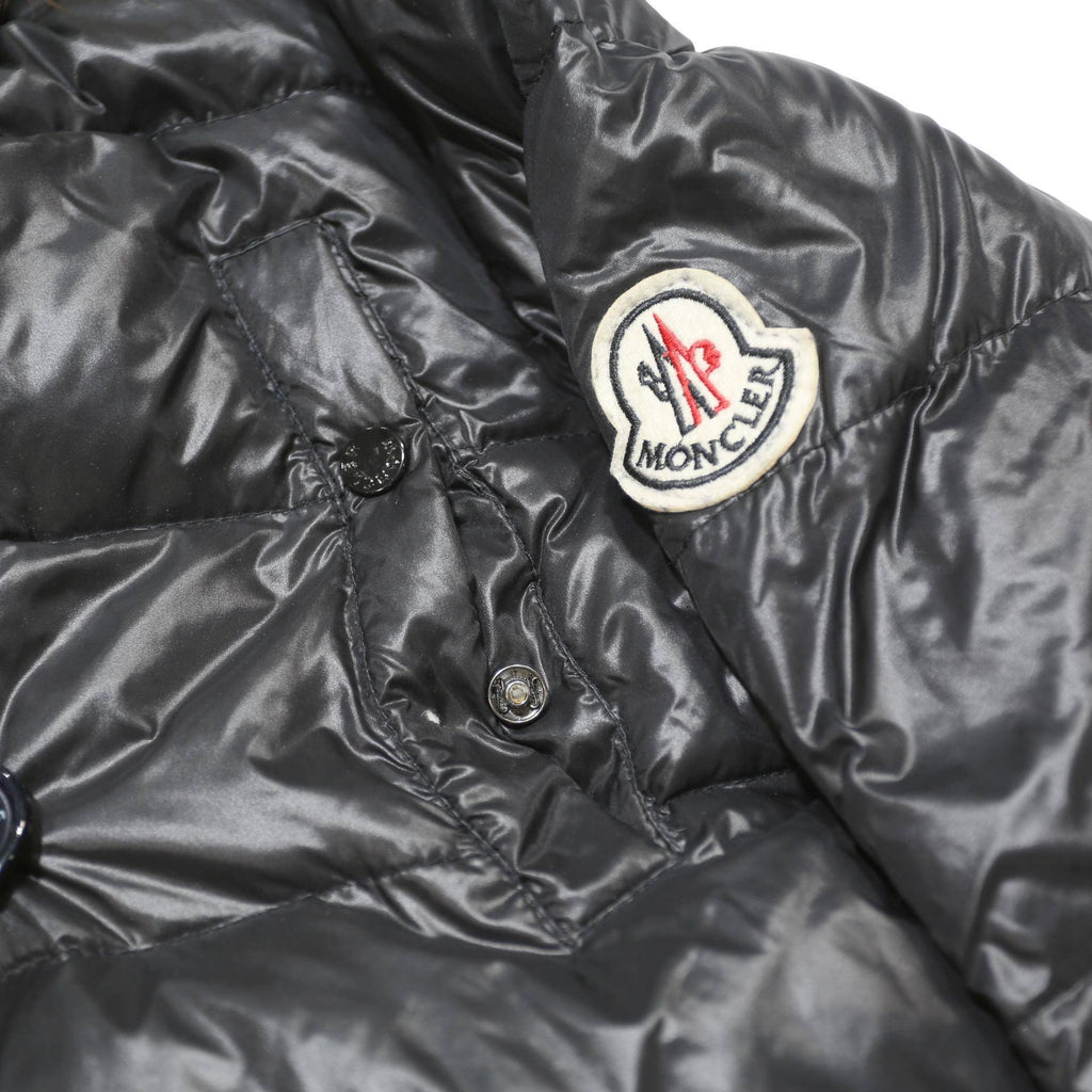 MONCLER Womens Black Down Button Coat L Polyamide Woven Plain Relaxed Fit Fur