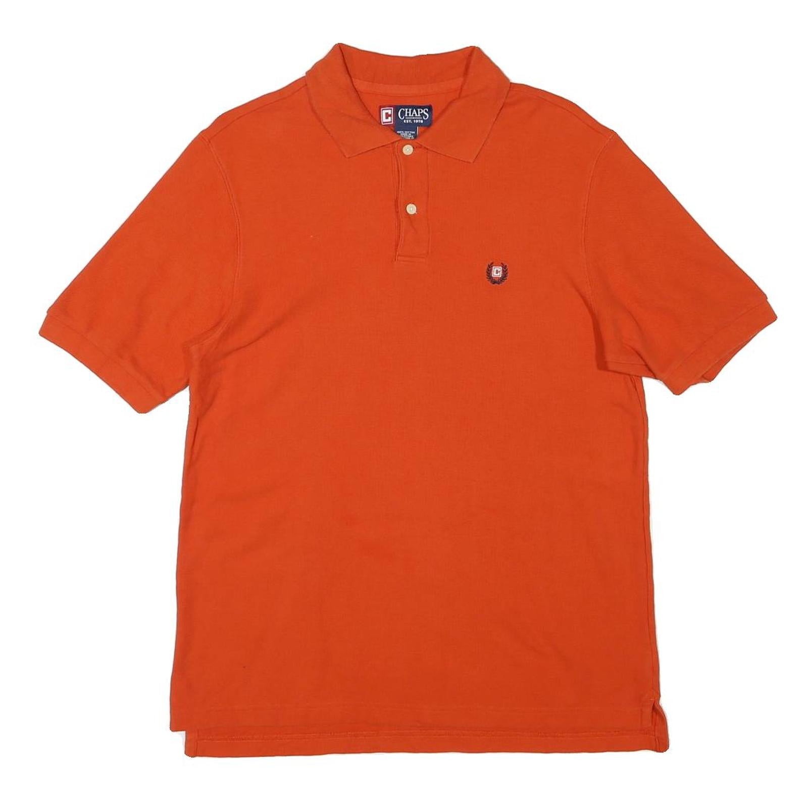 CHAPS Mens Orange Short Sleeve Plain M Cotton Blend Polo Shirt Casual Classic