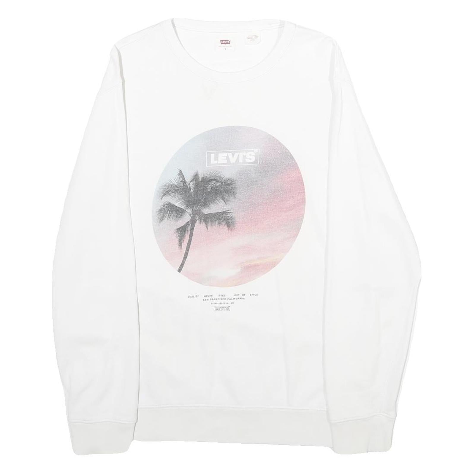 LEVI'S Mens White S Cotton Crew Neck Sweatshirt Palm Tree Print Casual