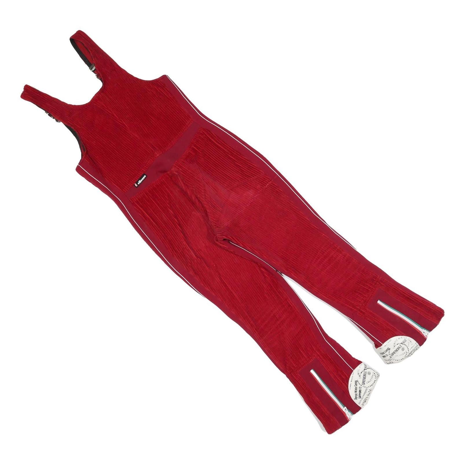 ELLESSE Womens Red Dungarees Slim Polyester Blend Corduroy S W28 L23 Zipper